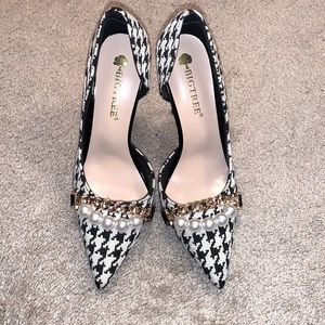 Houndstooth Pearl Embellished Heels